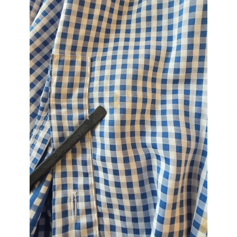 Thomas Pink Dress Shirt Mens 17 Blue Gingham Slim Fit Long Sleeve - Picture 8 of 8